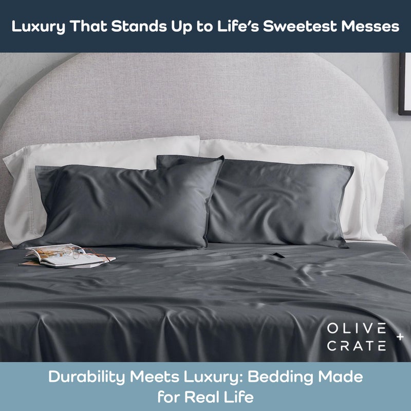 Olive + Crate Eucalyptus Cooling Pillowcases Queen Size | Certified Tencel Lyocell Fiber | Cool Vegan Silk Static Free for Skin and Hair | Softer Than Cotton and Linen | Charcoal - Image 2